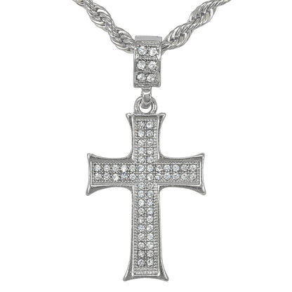 Iced Medium Cross Pendant with 4mm Rope Chain 24" - HC-1001