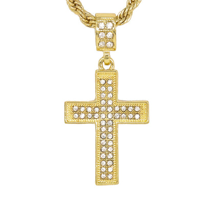 Iced Medium Cross Pendant with 4mm Rope Chain 24" - HC-1004