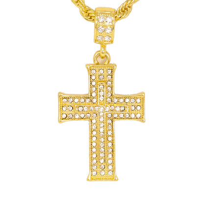 Iced Medium Cross Pendant with 4mm Rope Chain 24" - HC-1006
