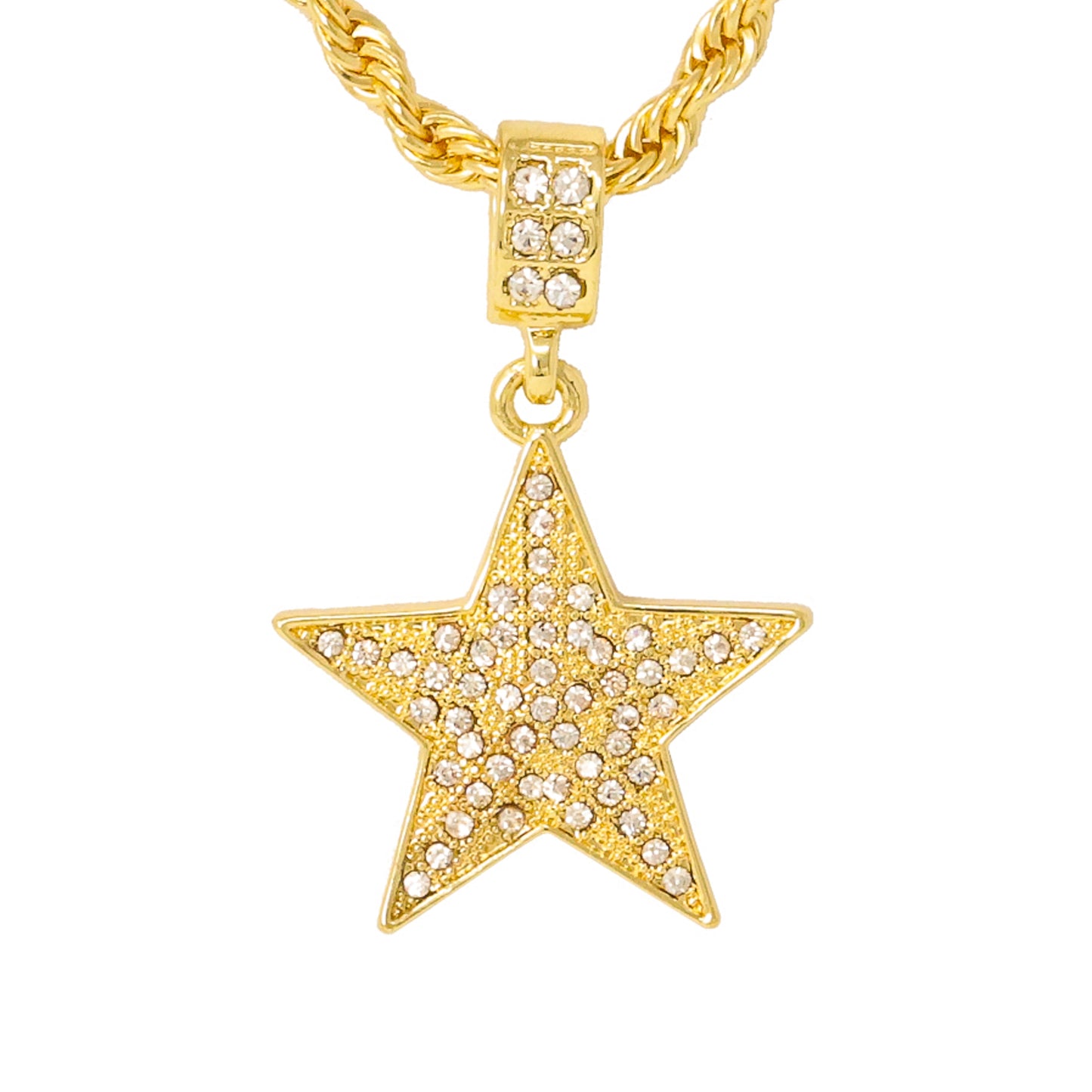 Iced Medium Star Pendant with 4mm Rope Chain 24" - HC-1013*