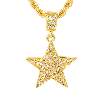 Iced Medium Star Pendant with 4mm Rope Chain 24" - HC-1013*