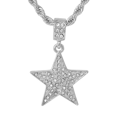 Iced Medium Star Pendant with 4mm Rope Chain 24" - HC-1013*