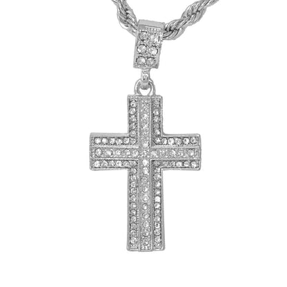 Iced Medium Cross Pendant with 4mm Rope Chain 24" - HC-1018