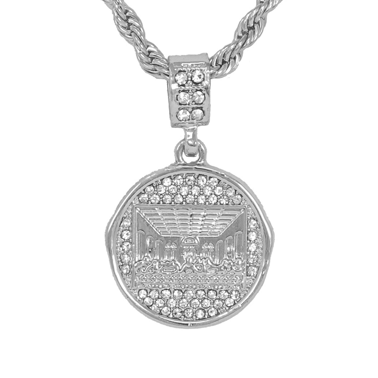 Iced Medium Last Supper Pendant with 4mm Rope Chain 24" - HC-1021