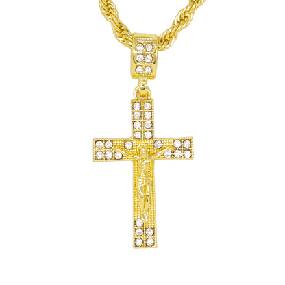 Iced Medium Crucifix Pendant with 4mm Rope Chain 24" - HC-1024*