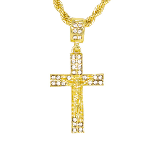 Iced Medium Crucifix Pendant with 4mm Rope Chain 24" - HC-1024*
