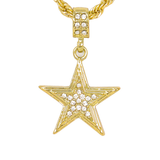 Iced Medium Star Pendant with 4mm Rope Chain 24" - HC-1025*