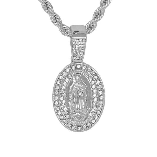 Iced Medium Guadalupe Pendant with 4mm Rope Chain 24" - HC-1027