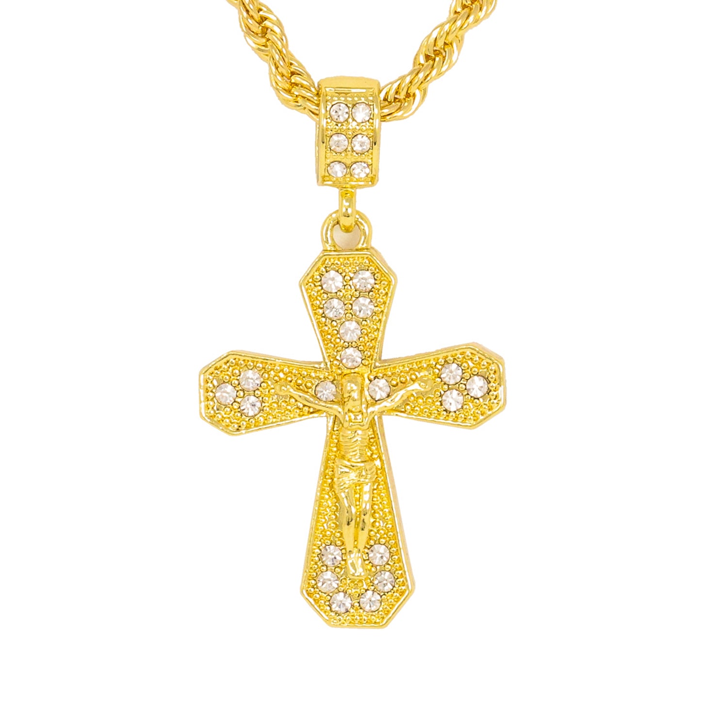 Iced Medium Crucifix Pendant with 4mm Rope Chain 24" - HC-1028*