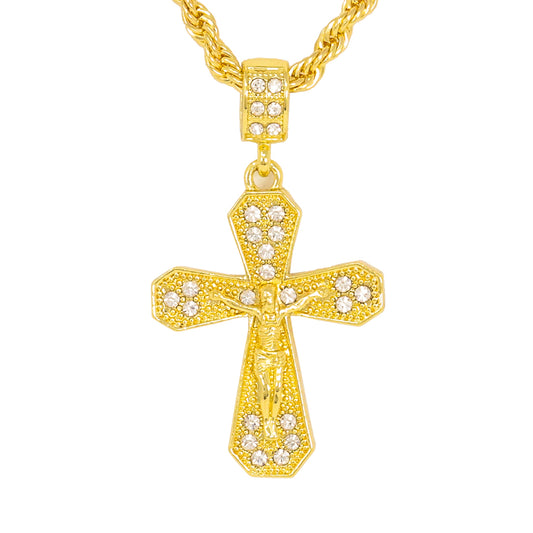 Iced Medium Crucifix Pendant with 4mm Rope Chain 24" - HC-1028*