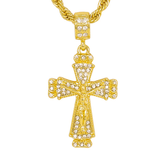 Iced Medium Crucifix Pendant with 4mm Rope Chain 24" - HC-1029*