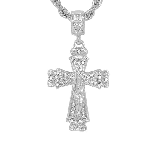 Iced Medium Crucifix Pendant with 4mm Rope Chain 24" - HC-1029*