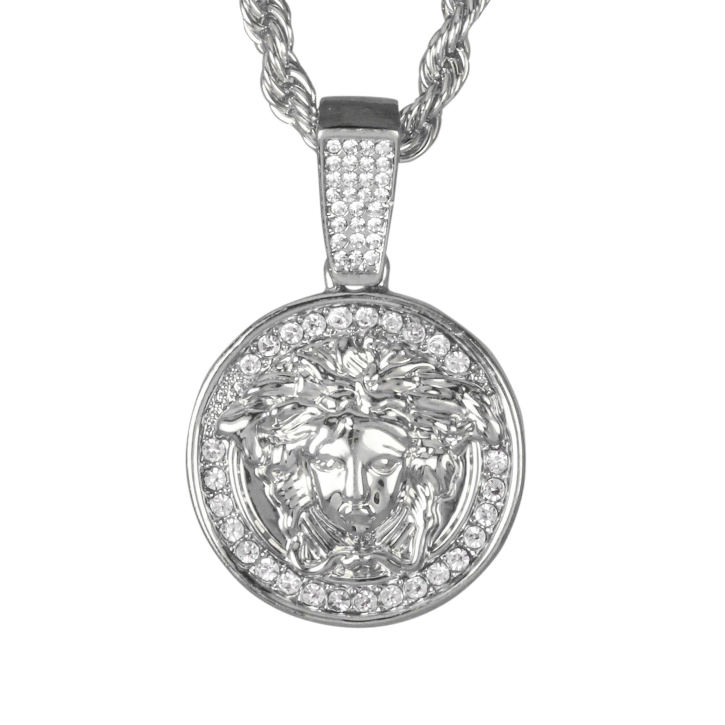 Iced Medium Pendant with 4mm Rope Chain 24" - HC-1032*