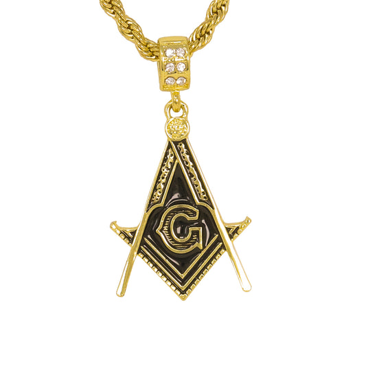 Iced Medium Free Mason Pendant with 4mm Rope Chain 24" - HC-1033*
