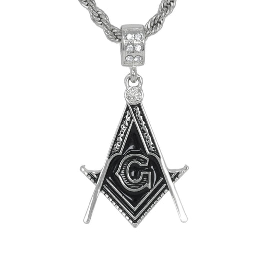Iced Medium Free Mason Pendant with 4mm Rope Chain 24" - HC-1033*