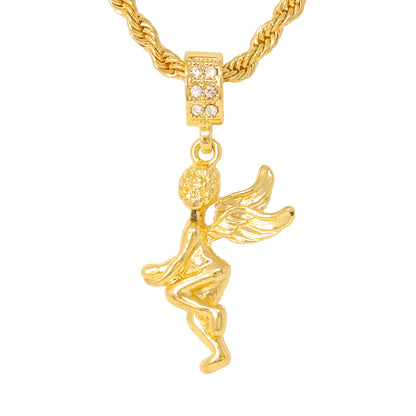 Iced Medium Angel Pendant with 4mm Rope Chain 24" - HC-1035*
