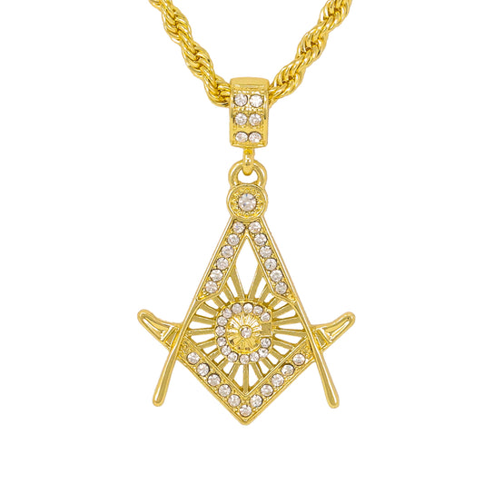 Iced Medium Free Mason Pendant with 4mm Rope Chain 24" - HC-1038