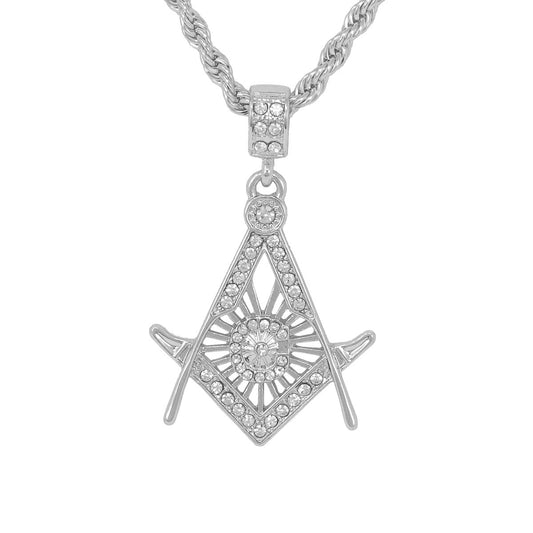 Iced Medium Free Mason Pendant with 4mm Rope Chain 24" - HC-1038