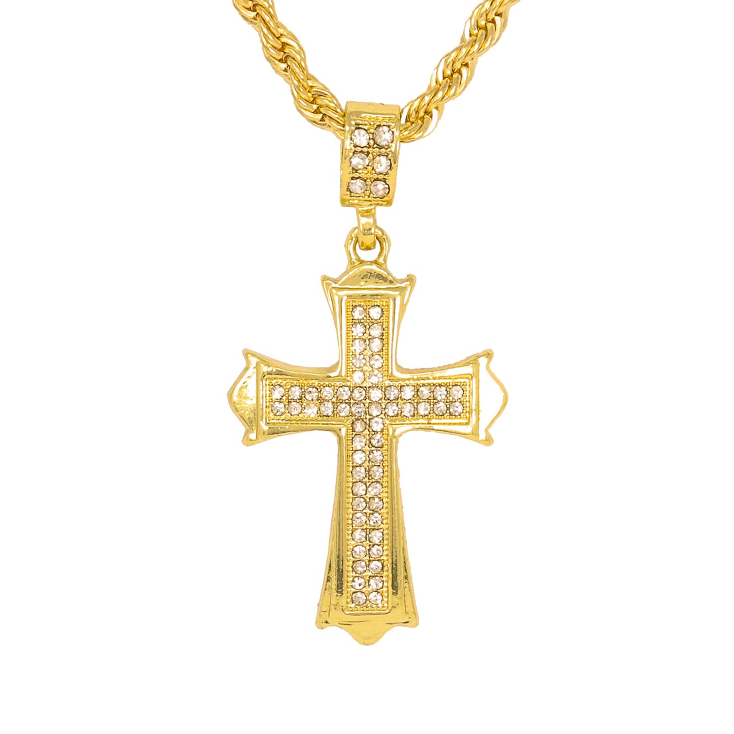 Iced Medium Cross Pendant with 4mm Rope Chain 24" - HC-1040