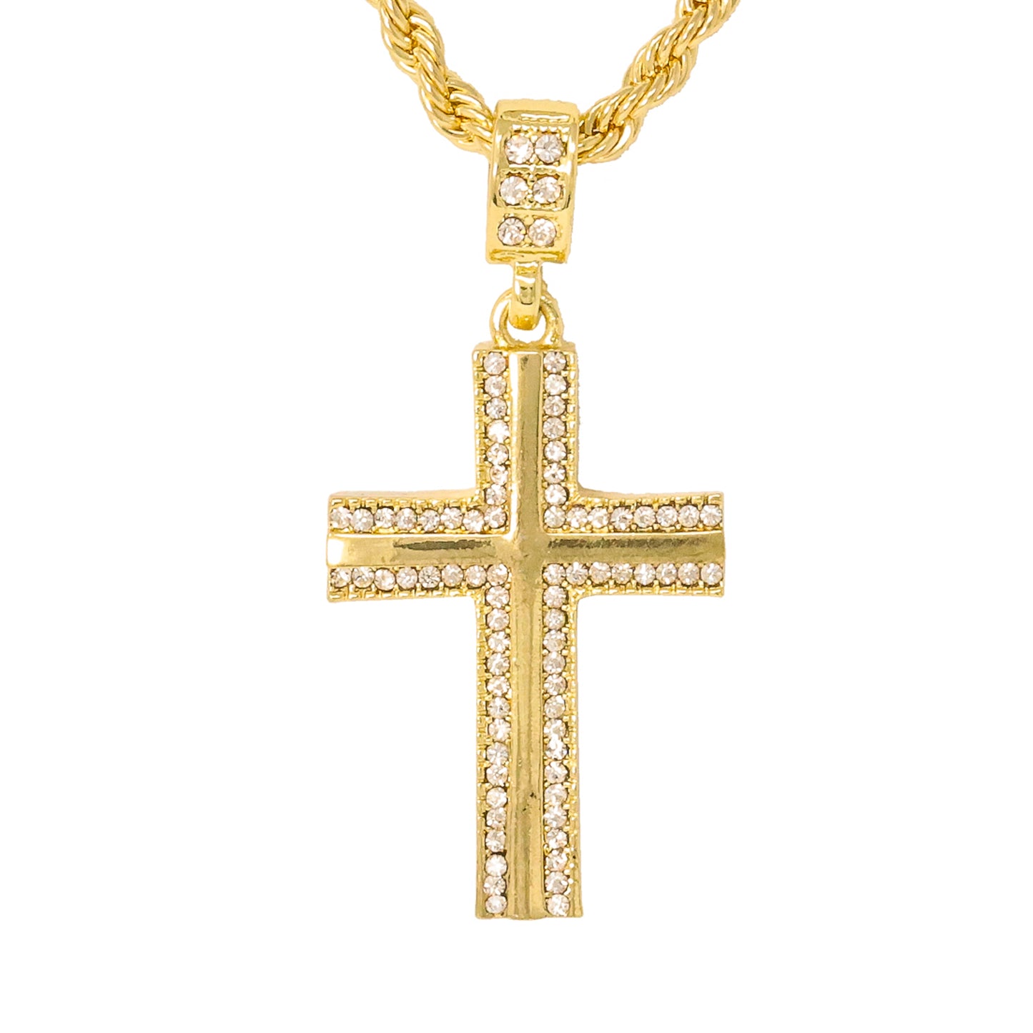 Iced Medium Cross Pendant with 4mm Rope Chain 24" - HC-1041
