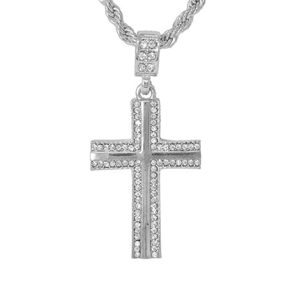 Iced Medium Cross Pendant with 4mm Rope Chain 24" - HC-1041