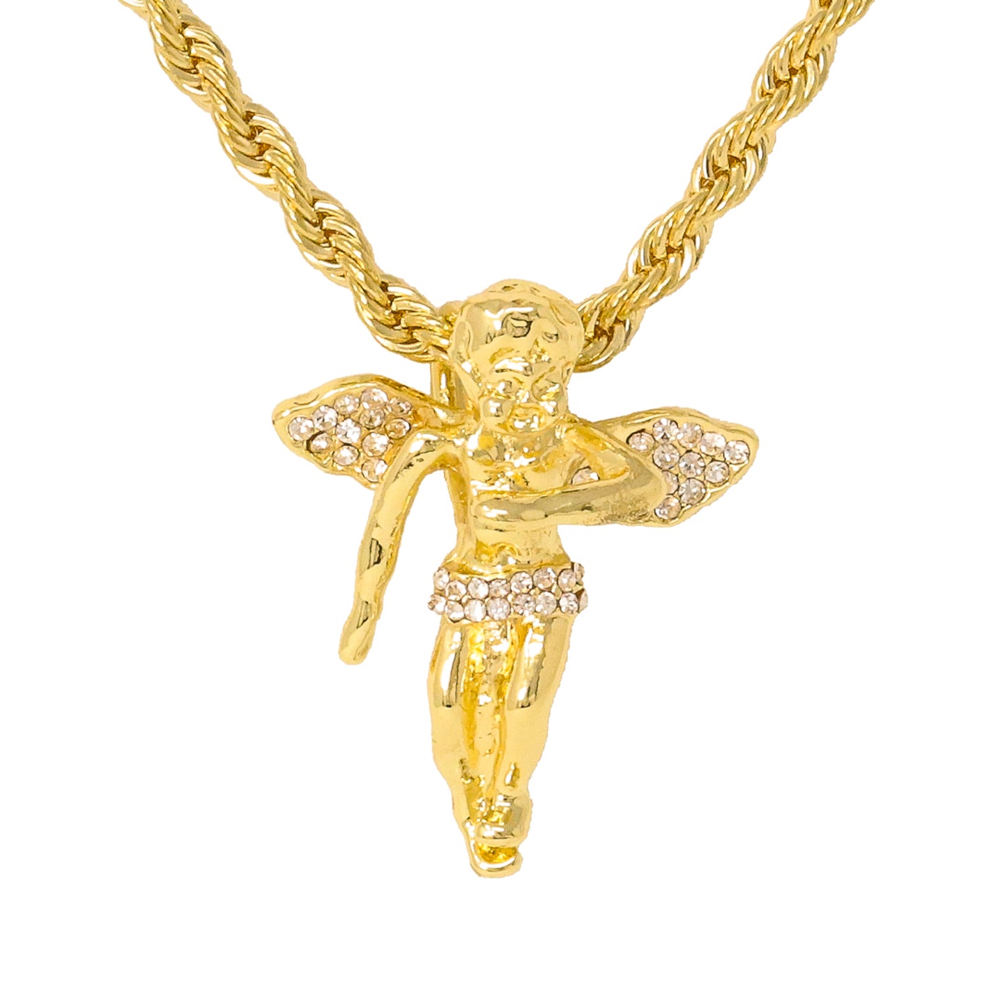 Iced Medium Angel Pendant with 4mm Rope Chain 24" - HC-1043*