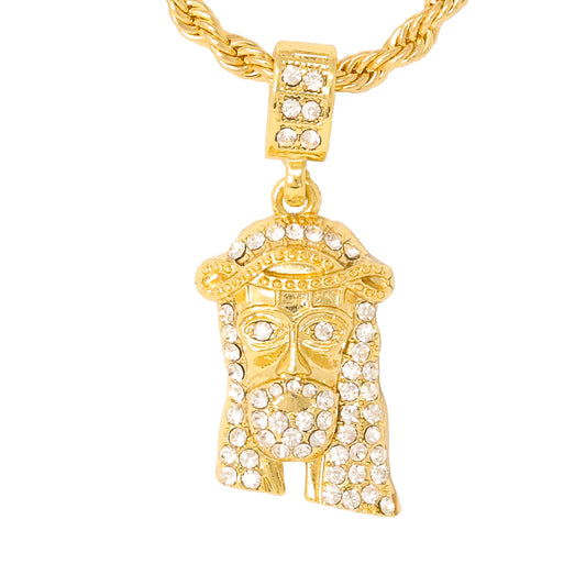 Iced Medium Jesus Pendant with 4mm Rope Chain 24" - HC-1044*