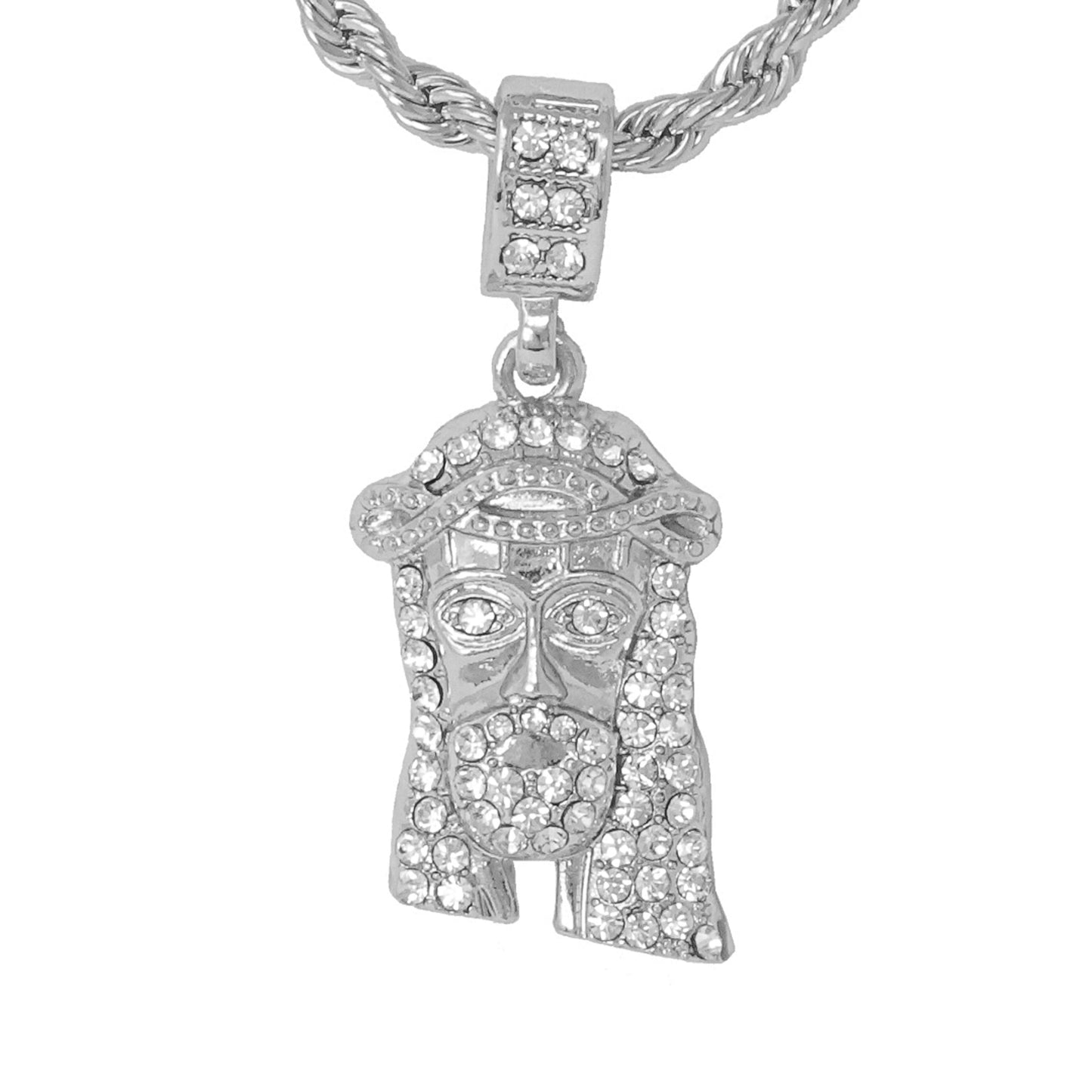 Iced Medium Jesus Pendant with 4mm Rope Chain 24" - HC-1044*