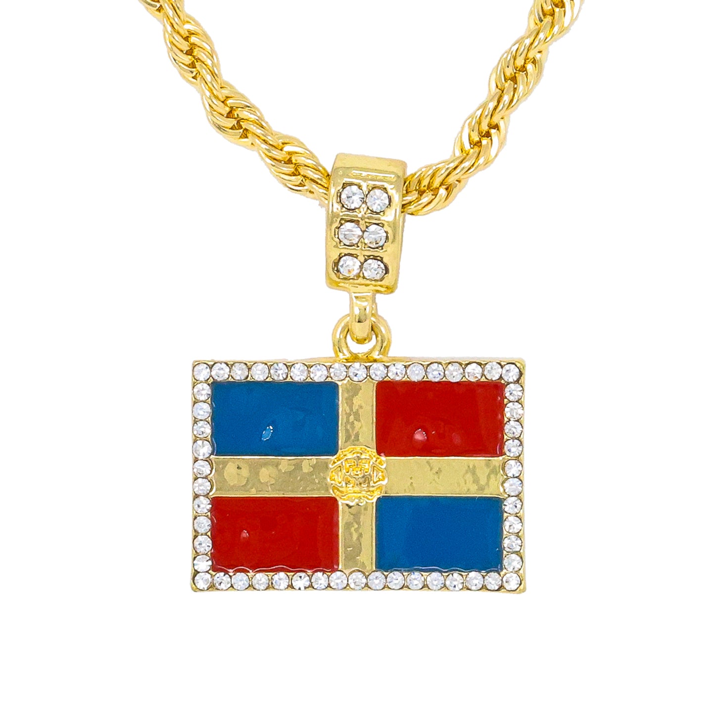 Iced Medium Dominican Republic Pendant with 4mm Rope Chain 24" - HC-1047*