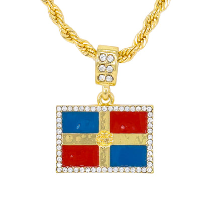 Iced Medium Dominican Republic Pendant with 4mm Rope Chain 24" - HC-1047*