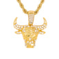 Iced Medium Bull Pendant with 4mm Rope Chain 24" - HC-1053