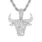 Iced Medium Bull Pendant with 4mm Rope Chain 24" - HC-1053