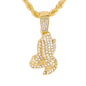 Iced Medium Praying Hands Pendant with 4mm Rope Chain 24" - HC-1054