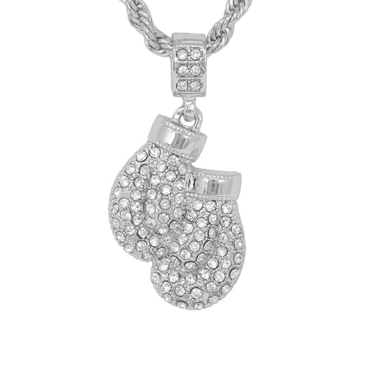 Iced Medium Boxing Pendant with 4mm Rope Chain 24" - HC-1055*