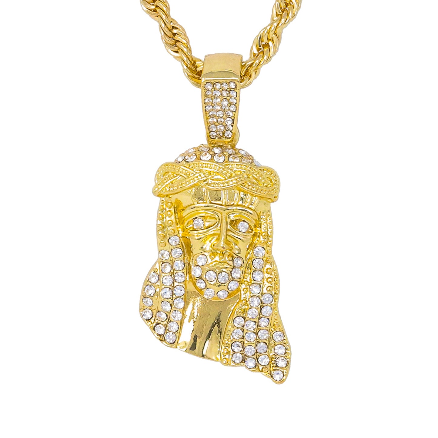Iced Medium Jesus Pendant with 4mm Rope Chain 24" - HC-1057