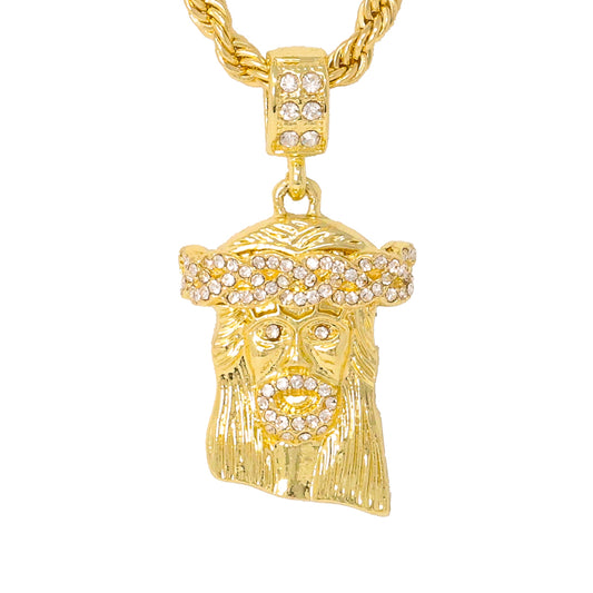 Iced Medium Jesus Pendant with 4mm Rope Chain 24" - HC-1058*