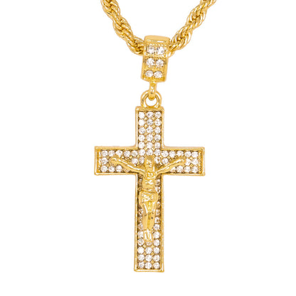 Iced Medium Crucifix Pendant with 4mm Rope Chain 24" - HC-1059