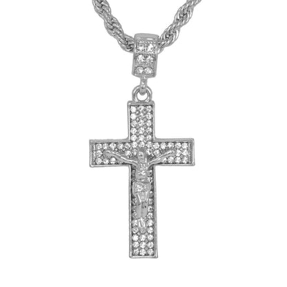 Iced Medium Crucifix Pendant with 4mm Rope Chain 24" - HC-1059