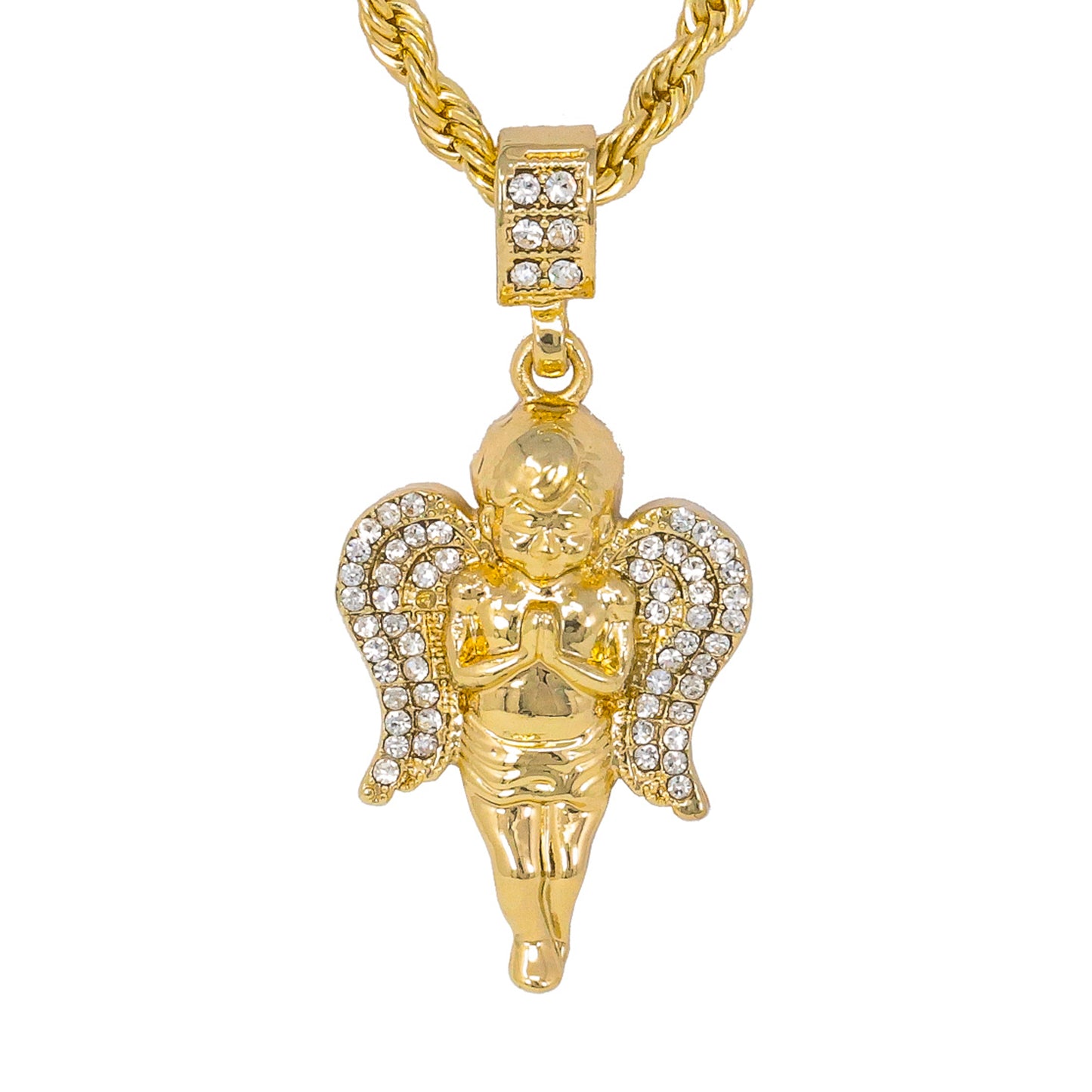 Iced Medium Angel Pendant with 4mm Rope Chain 24" - HC-1061*