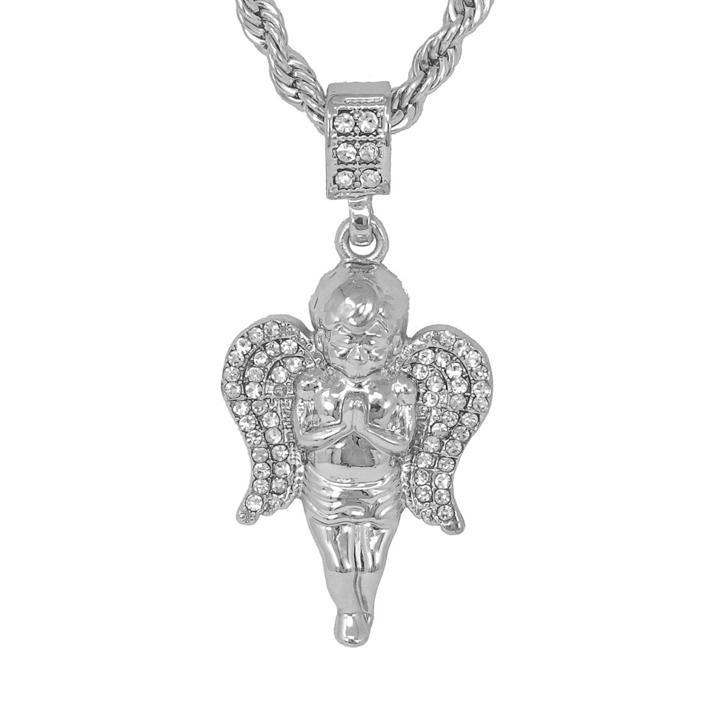 Iced Medium Angel Pendant with 4mm Rope Chain 24" - HC-1061*
