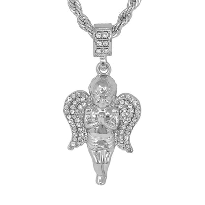 Iced Medium Angel Pendant with 4mm Rope Chain 24" - HC-1061*