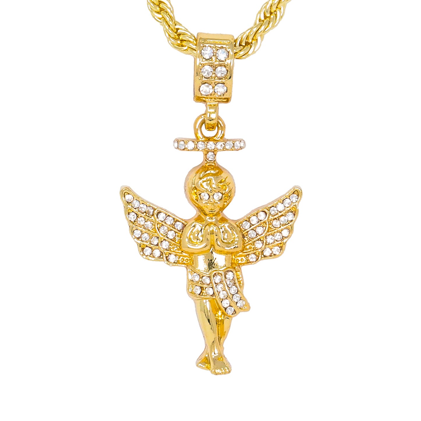 Iced Medium Angel Pendant with 4mm Rope Chain 24" - HC-1062*