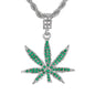 Iced Medium Leaf Pendant with 4mm Rope Chain 24" - HC-1064