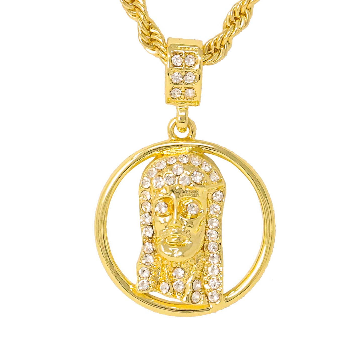 Iced Medium Jesus Pendant with 4mm Rope Chain 24" - HC-1067*