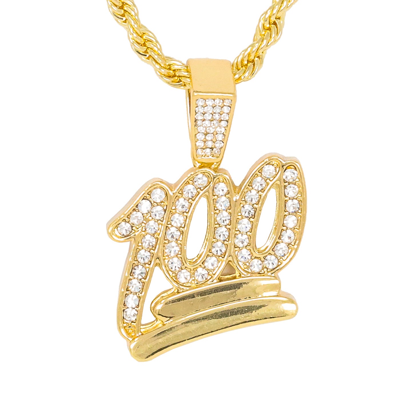 Iced Medium 100 Pendant with 4mm Rope Chain 24" - HC-1068