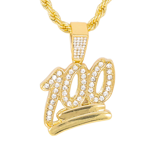 Iced Medium 100 Pendant with 4mm Rope Chain 24" - HC-1068