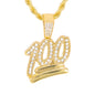Iced Medium 100 Pendant with 4mm Rope Chain 24" - HC-1068