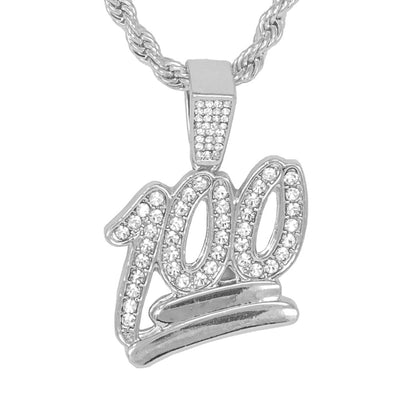 Iced Medium 100 Pendant with 4mm Rope Chain 24" - HC-1068