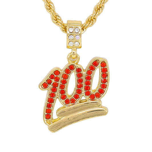 Iced Medium 100 Pendant with 4mm Rope Chain 24" - HC-1069