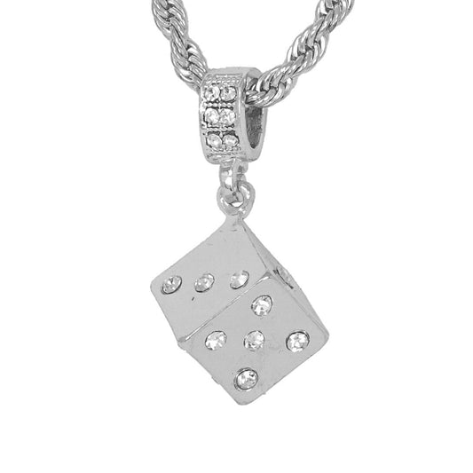 Iced Medium Dice Pendant with 4mm Rope Chain 24" - HC-1071*